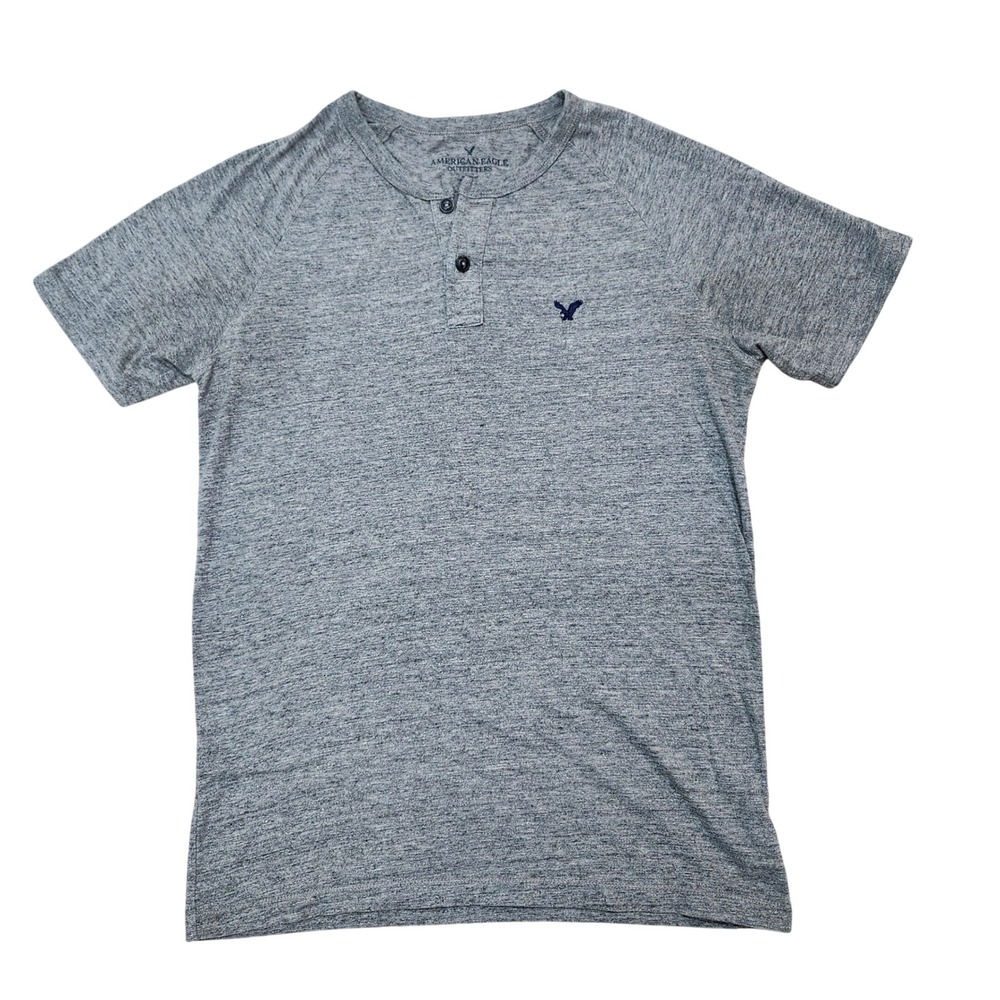 American Eagle Outfitters Mens Gray Henley Shirt Short Sleeve Casual Top‎